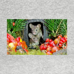 two wild garden house mice in a log home T-Shirt